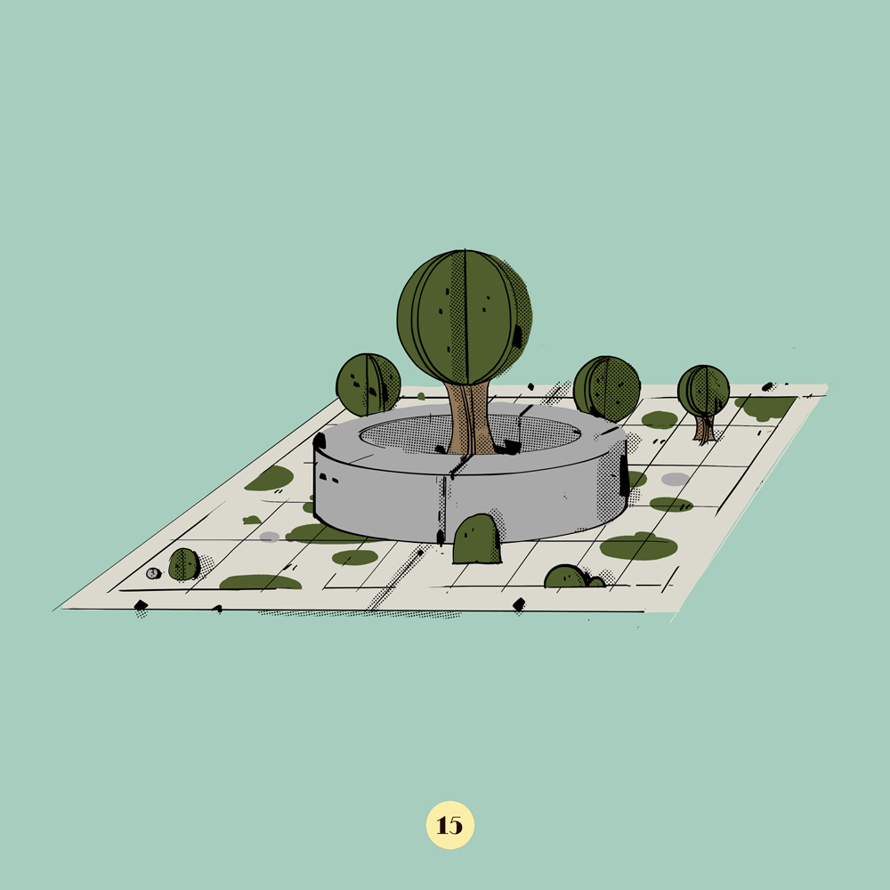 A map with pop-up trees and a giant wall on it.