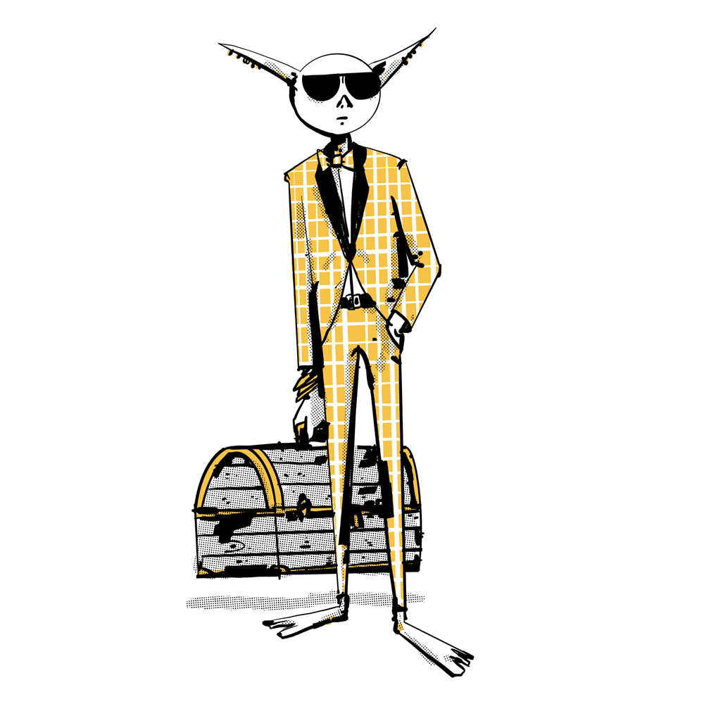 A goblin dressed like Dapper Dan. He is holding a briefcase.