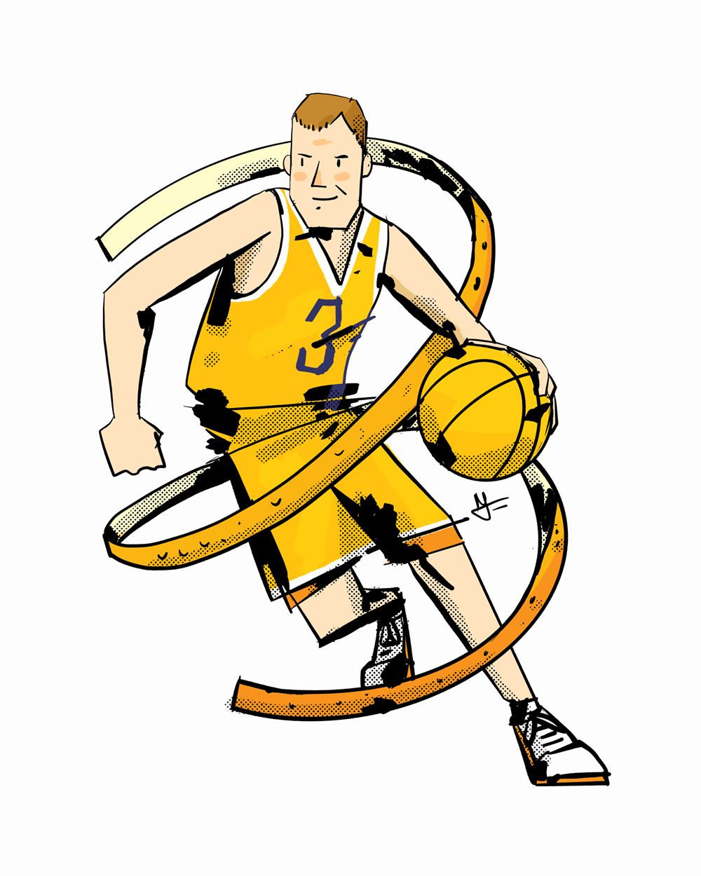 Gerry Mcnamara dribbling a basketball.