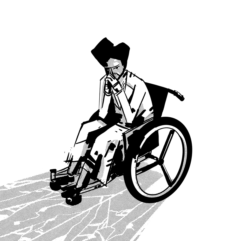Samuel L. Jackson's character Mr. Glass sits in a wheelchair.