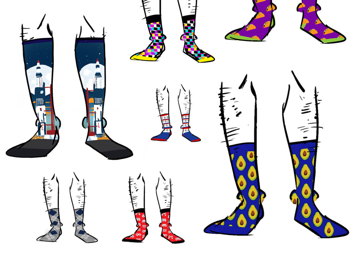 drawings of pairs of socks