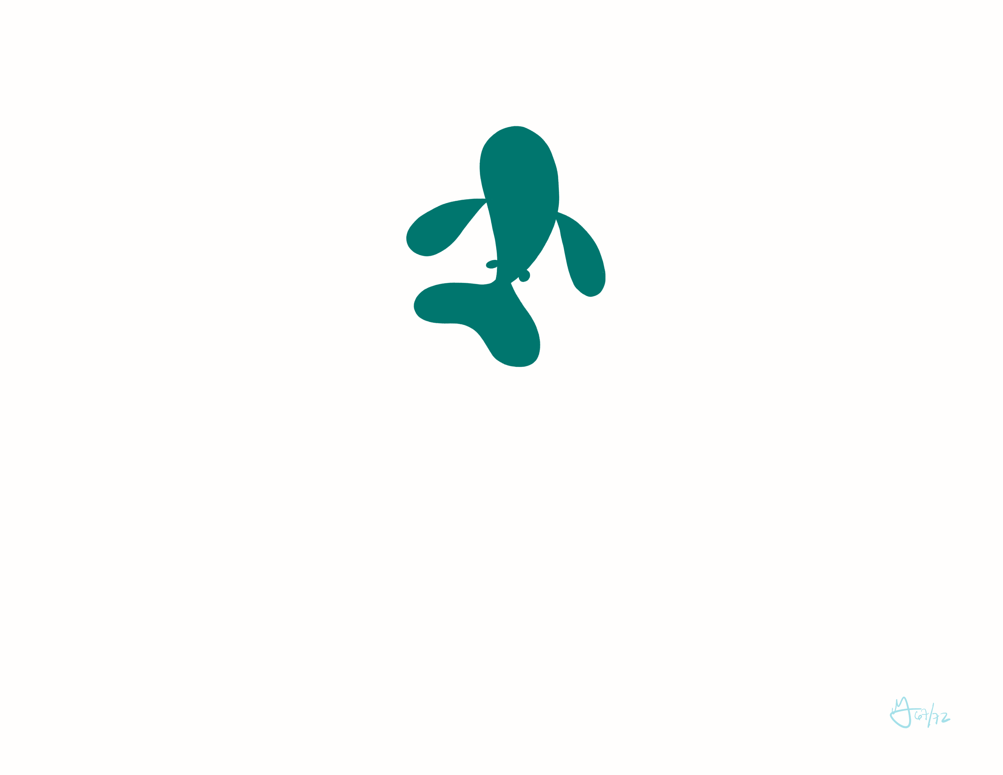A green fish is in the top middle of a white rectangle.