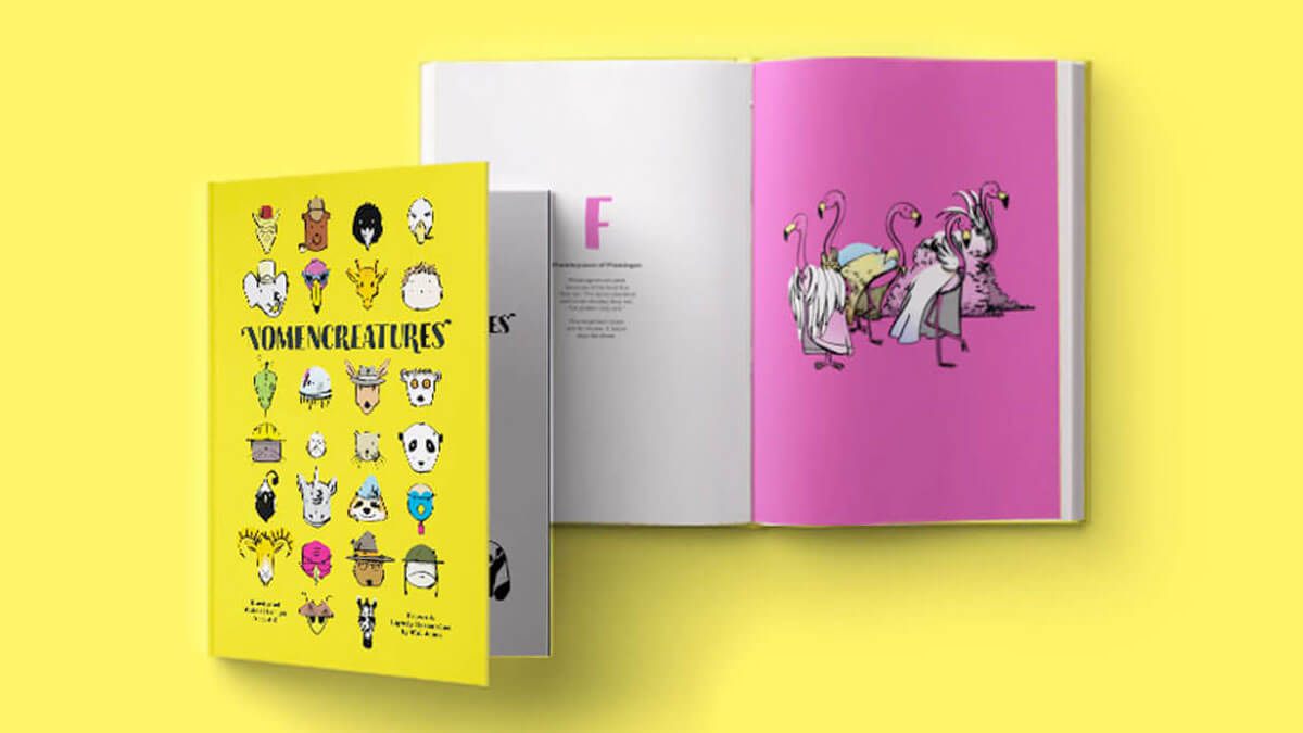 The cover of Nomencreatures and an interior spread.