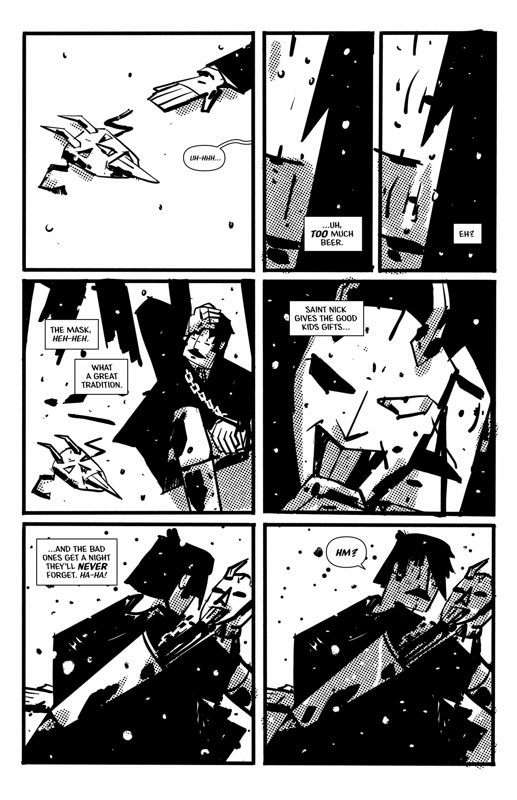 Page of Night of the Krampus where Michael wakes up after tripping in the woods and is startled by something behind him.