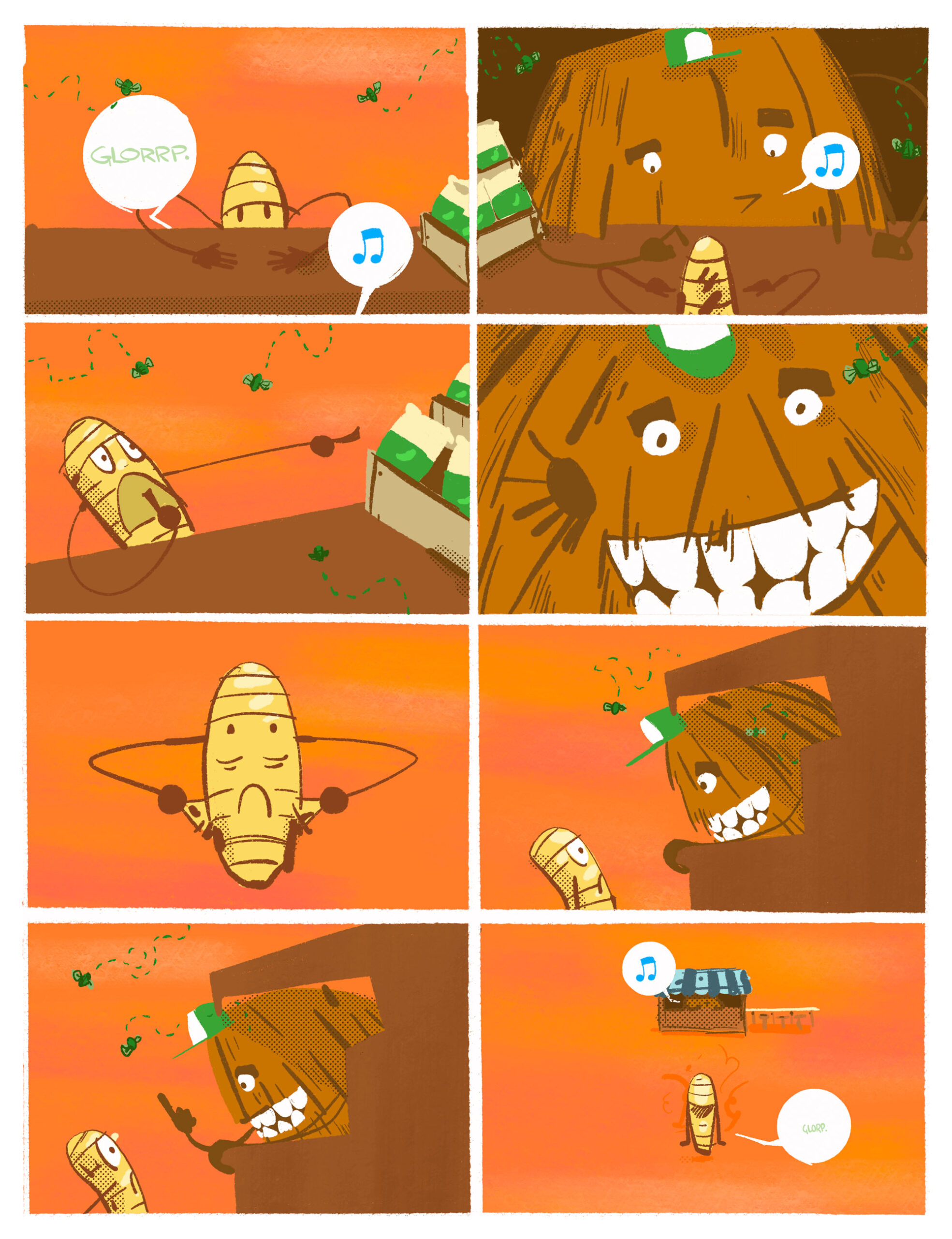 Page 4 of Deef is Peckish. Deef approaches the Vendor, but Deef doesn't have any money. The Vendor tells him to go away.