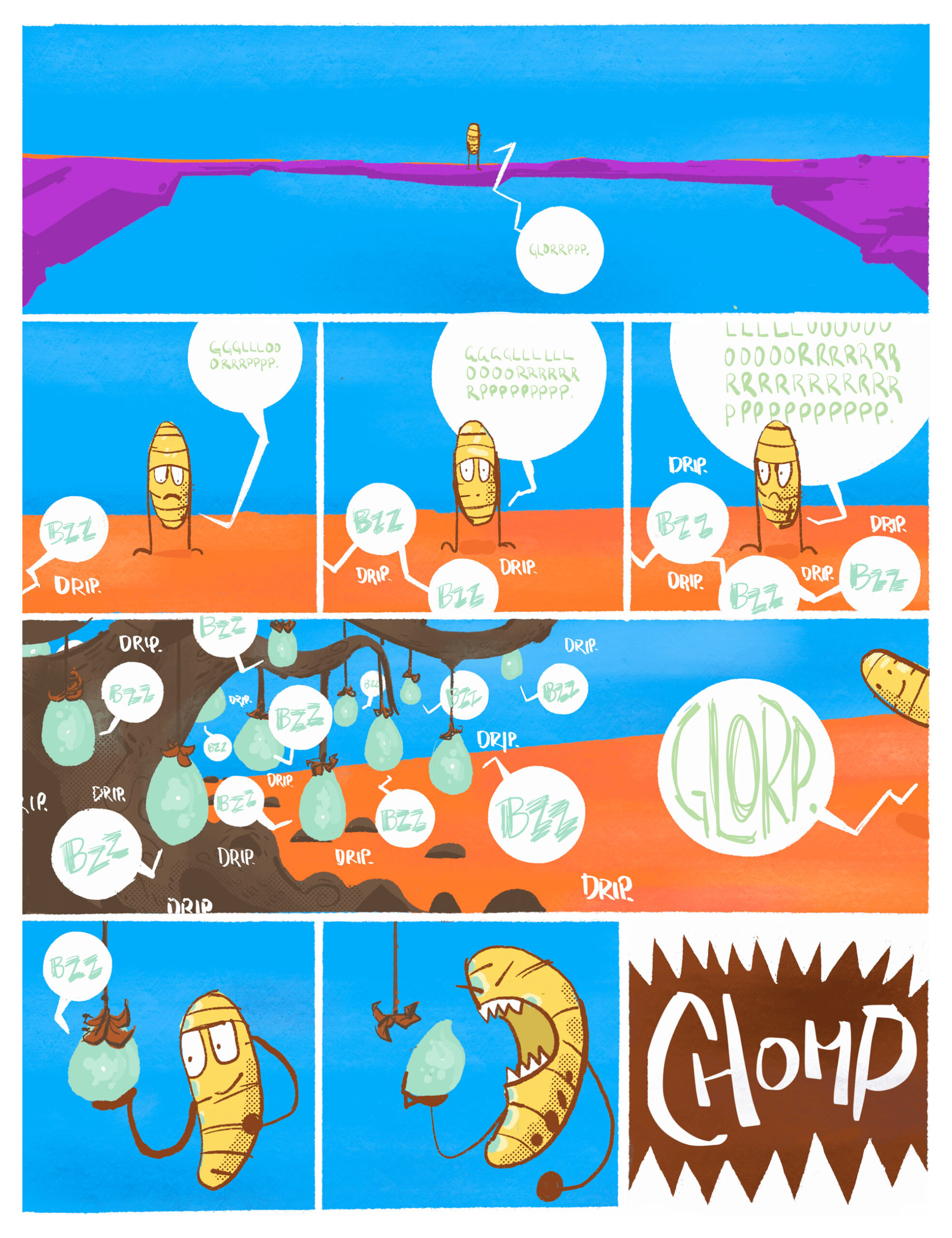 Page 5 of Deef is Peckish. Deef finds a tree with fruit and eats one.