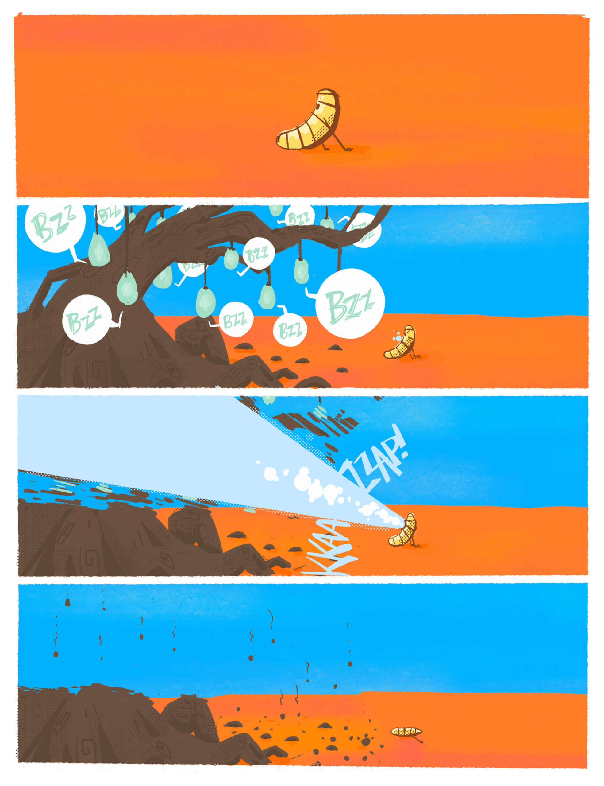 Page 7 of Deef is Peckish. Deef wakes up from the hallucination and zaps the tree. 