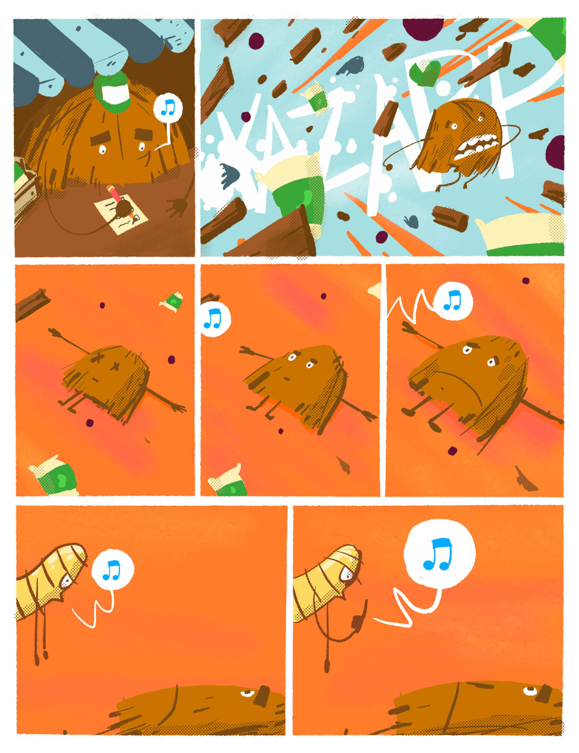 Page 12 of Deef is Peckish. Deef arrives and blows up the shack. He gives the Vendor the middle finger for being such a jerk.