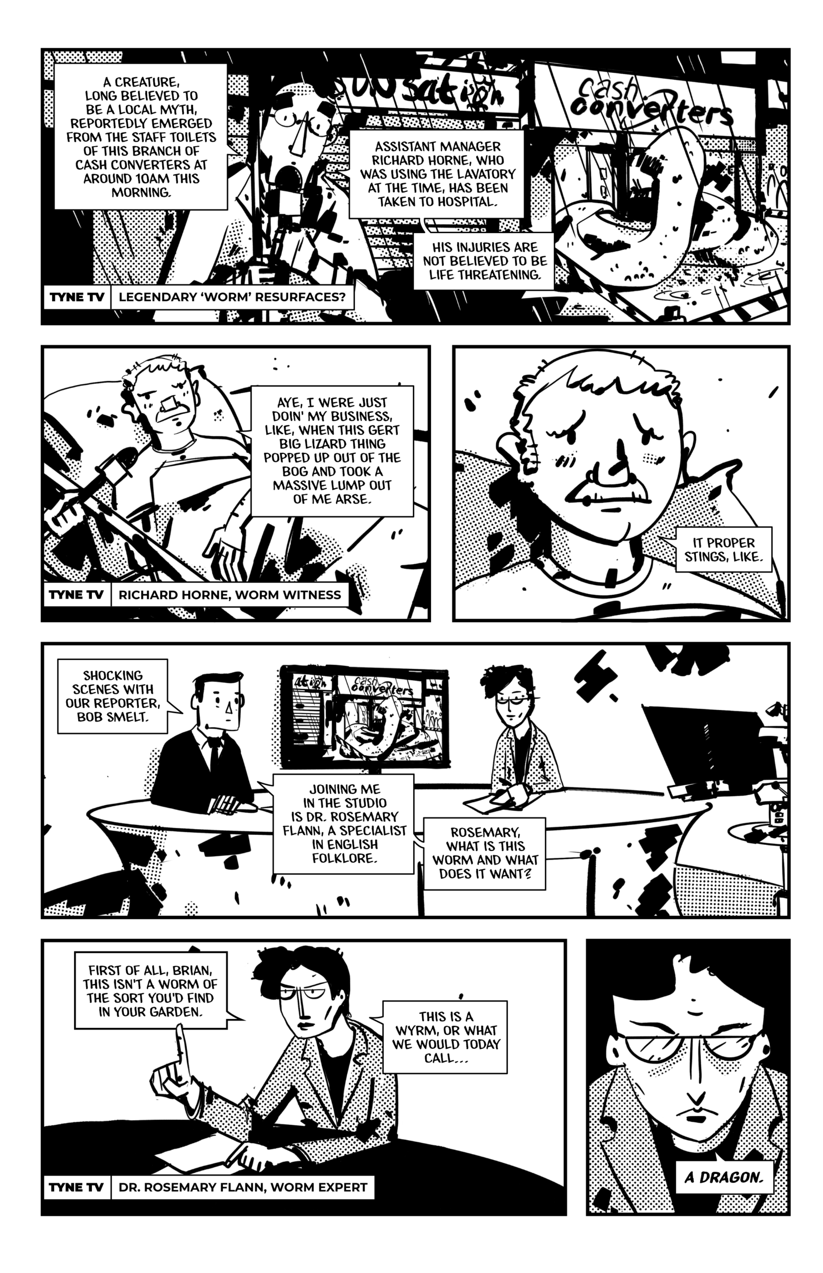 Page 1 of The Lambton Worm Returns. It shows reporting around the worm's reappearance. 