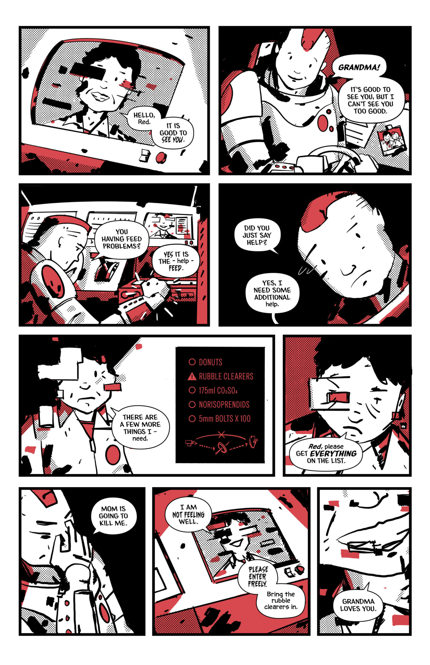 Page 4 of Blinking Red Light. Grandma is sending a message to Red, but something is wrong.
